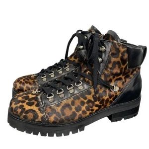 All Saints Lia Leopard calf hair print combat boots 40/9.5